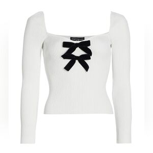 NWT $245 Generation Love Coralie Velvet Bow Ribbed Top White Size L